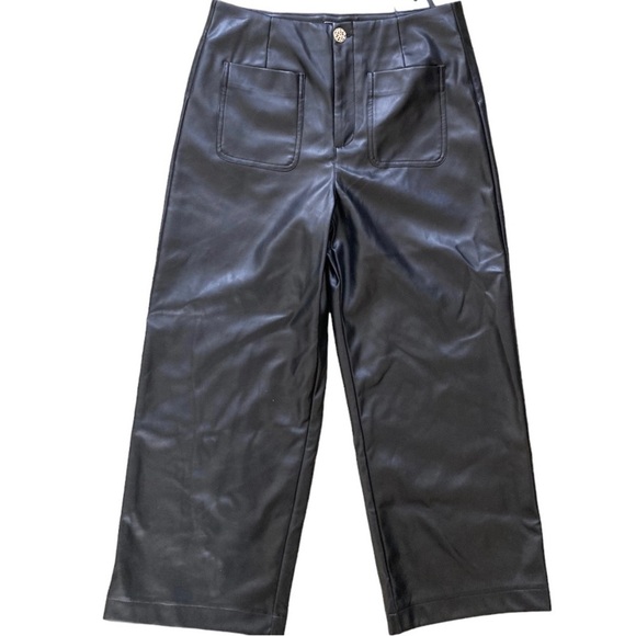 Bagatelle Collection Faux Leather NWT Pants Wide Leg crop Trousers High Rise - Picture 5 of 11